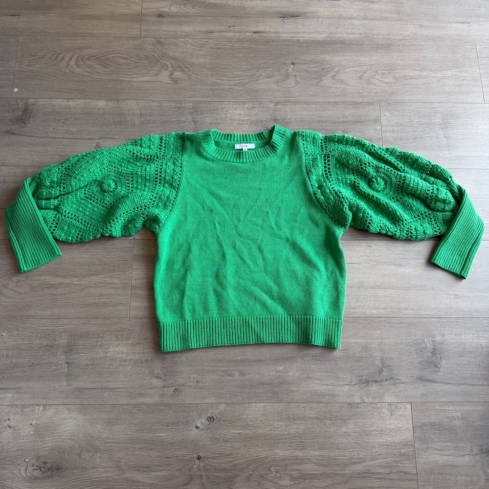 Fate Kelly Green Knit Sweater with Puff Sleeves - size medium